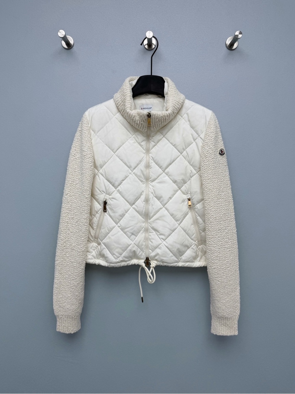 Moncler-Inspired Cream Quilted & Knit Women's Jacket